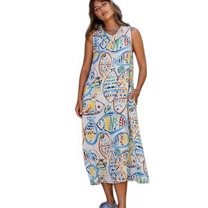 100% Lino Fish Linen Midi Dress
